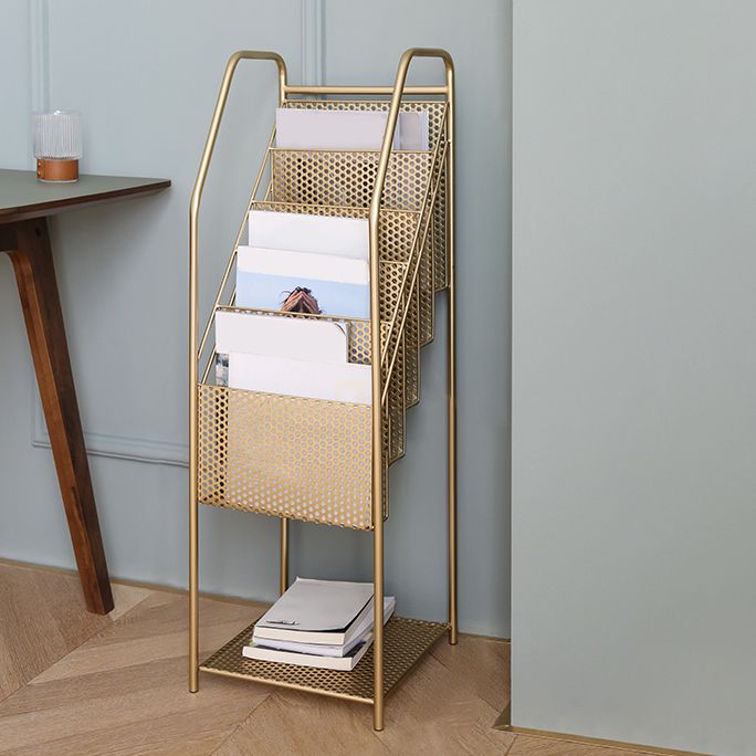 Modern Metal Bookshelf Geometric Closed Back Vertical Bookcase in Burnish