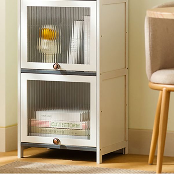 Contemporary Bamboo Accent Cabinet in White 12.6" D Chest with Glass Paned