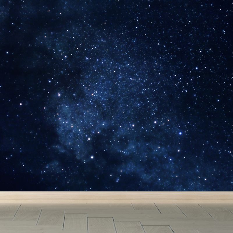 Night Sky Constellations Mural Decal Contemporary Non-Woven Texture Wall Covering in Blue