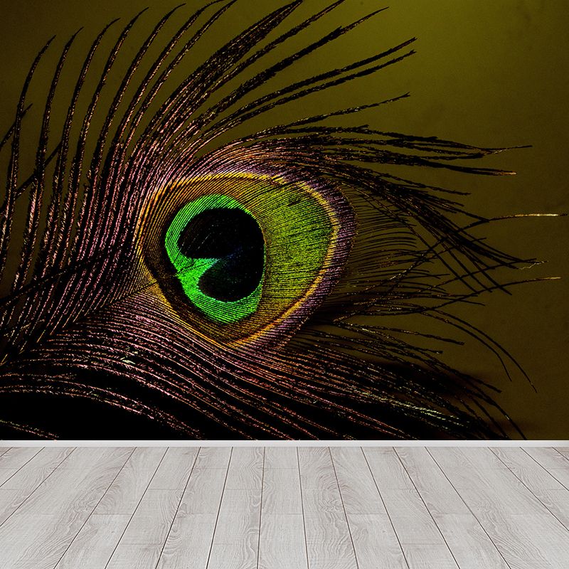 Tropical Style Feather Mural Decal Moisture Resistant Wall Covering for Living Room