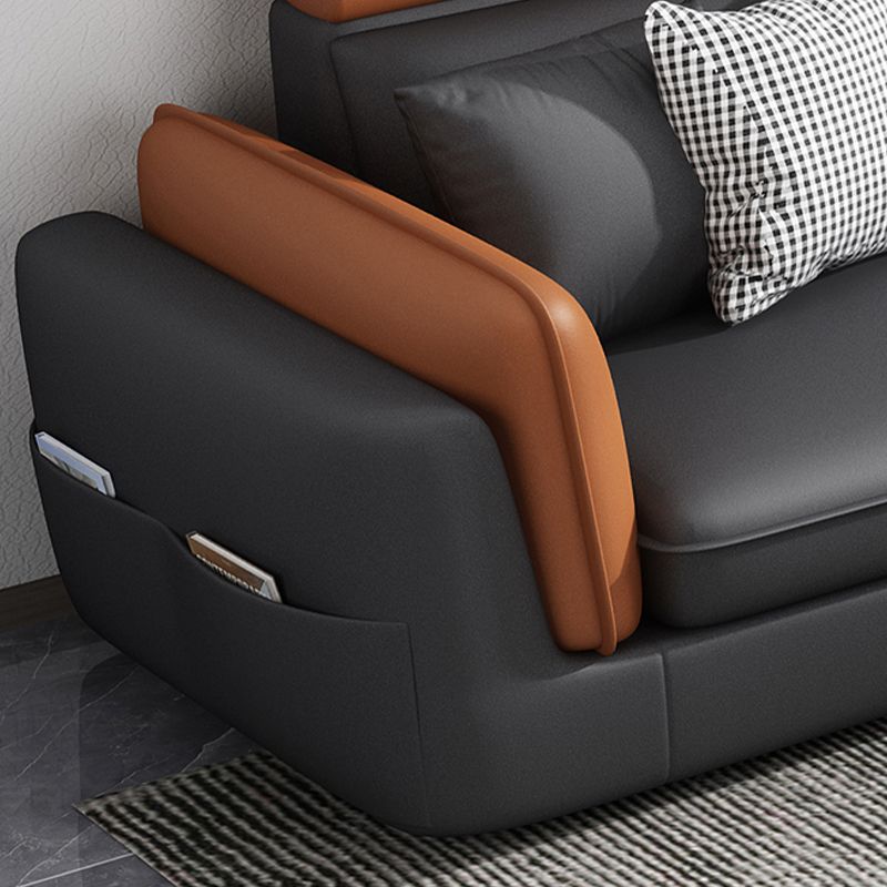 Faux Leather Square Arm Sofa/Sectional with Pillowed Back Cushions, Stain Resistan