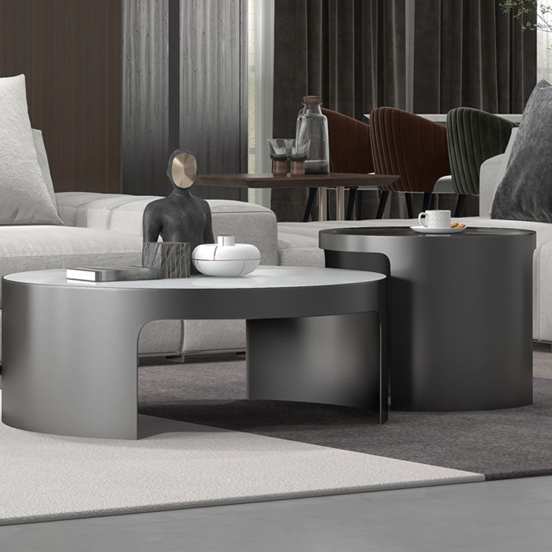 Sled 2 Nesting Coffee Table Contemporary Round Stone Cocktail Table
