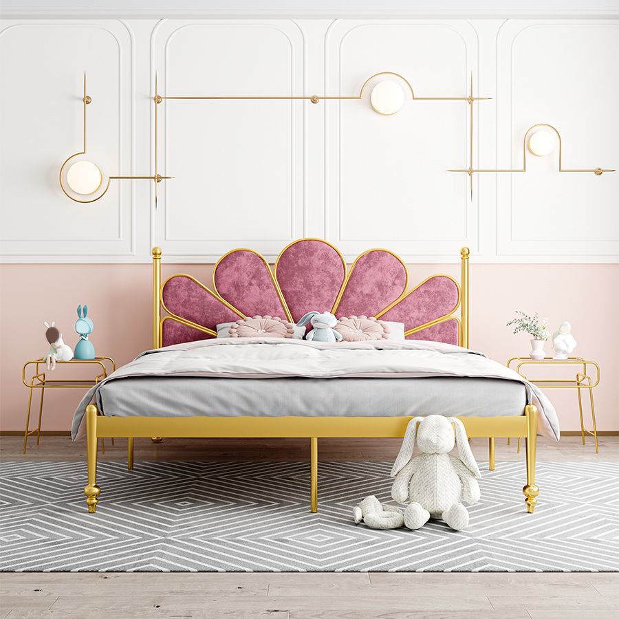 Glam Steel Standard Bed with Upholstered Headboard, 47" Tall Panel Bed