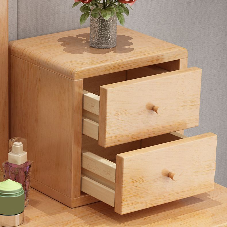 Contemporary Solid Wood Makeup Table Vanity Stool with Drawers and Mirror