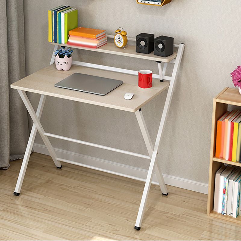 Contemporary Foldable Writing Desk with Woden Top and Metal Base