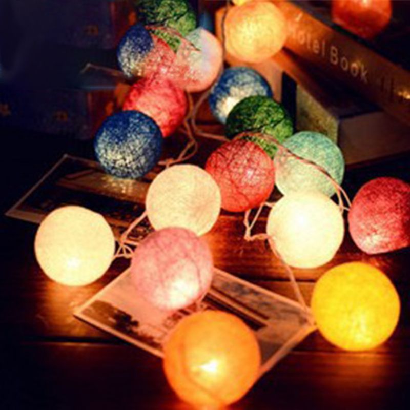 Colorful Globe LED Festive Lights in Modern Artistic Style Cotton Ball Indoor String Lights