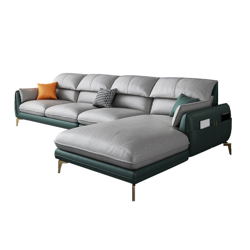 Pillow Top Arm Faux Leather Sofa and Chaise L-Shape Sectional with Storage for Apartment
