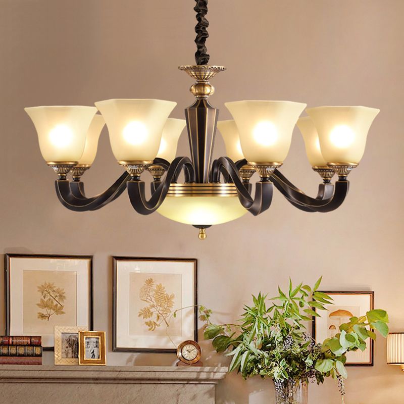 Bell Chandelier Light Fixture Traditional Amber Glass Pendant Lighting for Restaurant