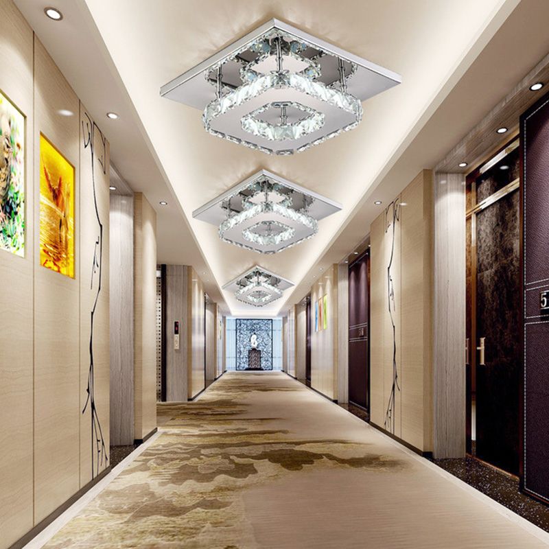 Lampe de plafond encastrée en bloc de cristal minimaliste moderne, éclairage LED encastré de forme carrée pour chambre à coucher