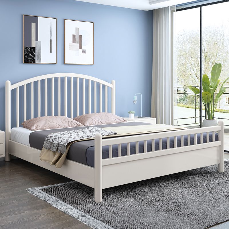Contemporary Wood Slat Bed Arched Headboard Bed Set in White