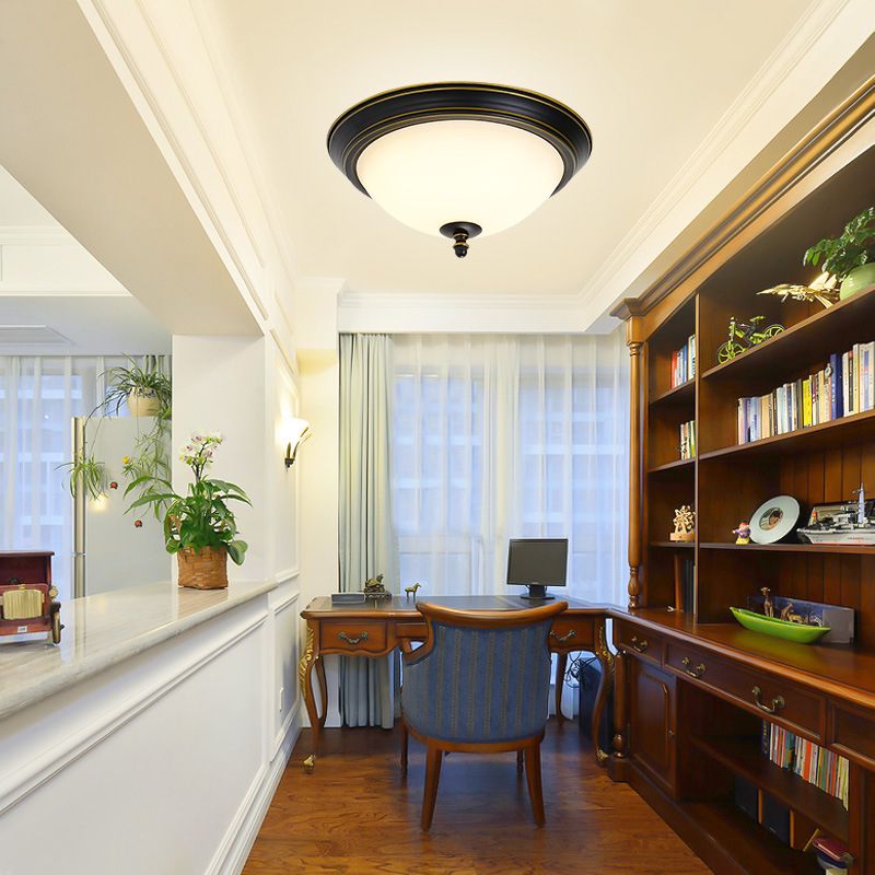 American Style Ceiling Light Wrought Iron Glass Lampombre 1 Light Round Shape Ceiling Lamp for Bedroom