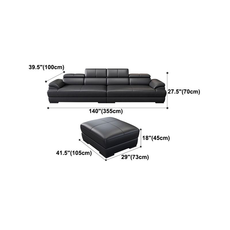 Genuine Leather Pillow Top Arm Sectional Sofa 27.55"High Cushion Back Sofa,Black