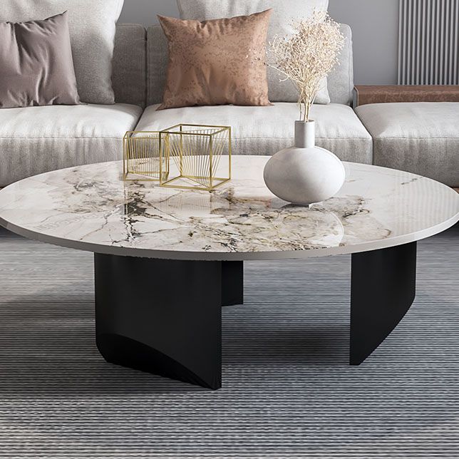 Round Coffee Table in Black Luxurious Stone Top Cocktail Table