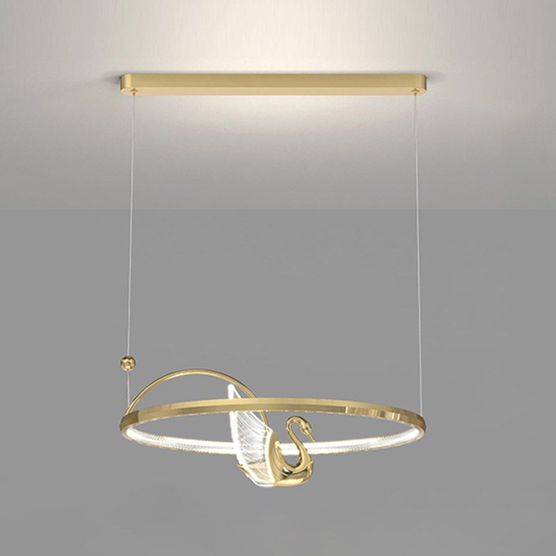 Gold Swan Suspension Light Minimalist Metal LED Chandelier for Living Room