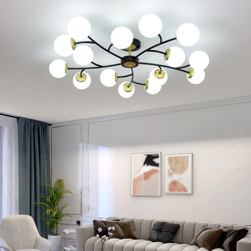 Ball Shape Glass Flush Light Modern Style Multi Lights Flush Mount Fixture in Black