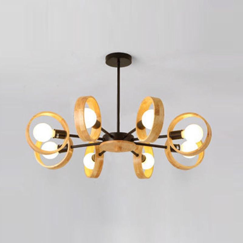 Nordic Living Room Hanging Lamp Rubberwood Sputnik Shaped Chandelier