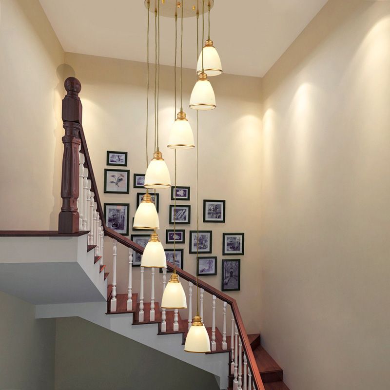 Duplex Cluster Pendant Light in Modern Luxury Style Wrought Iron Hanging Light with White Glass Shade