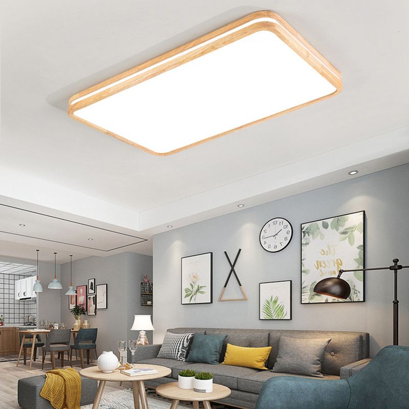 1 Light Geometric Flush Mount Fixture Contemporary Wood Flush Light