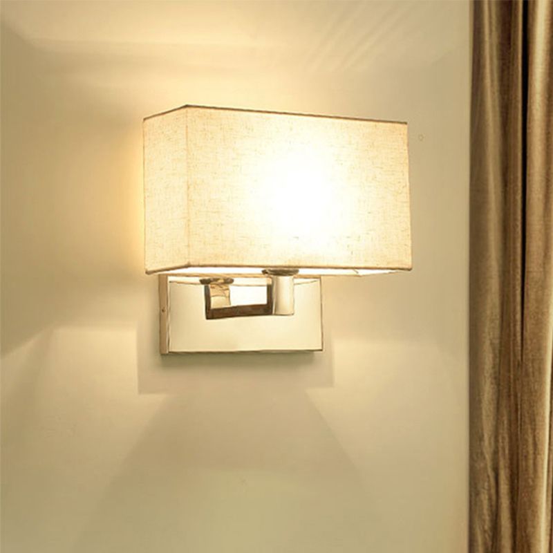 Rectangle Wall Light Sconce Simple Fabric LED Sconce Lighting in Beige for Bedroom