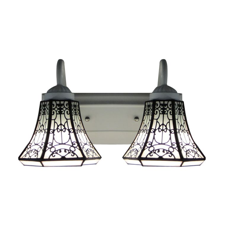 Stained Glass White Sconce Light Fixture Flared 2 Heads Tiffany Wall Light Fixture