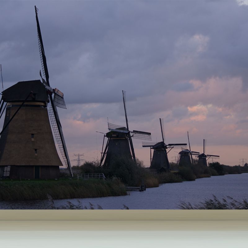 Rotating Windmill Mural Wallpaper for Dining Room Summer Wall Decor, Custom Printed