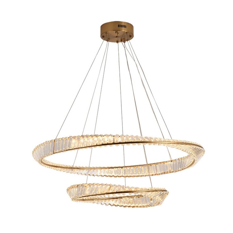 Modern Luxury LED Pendant Light Wrought Iron Circular Hanging Lamp with Crystal Shade
