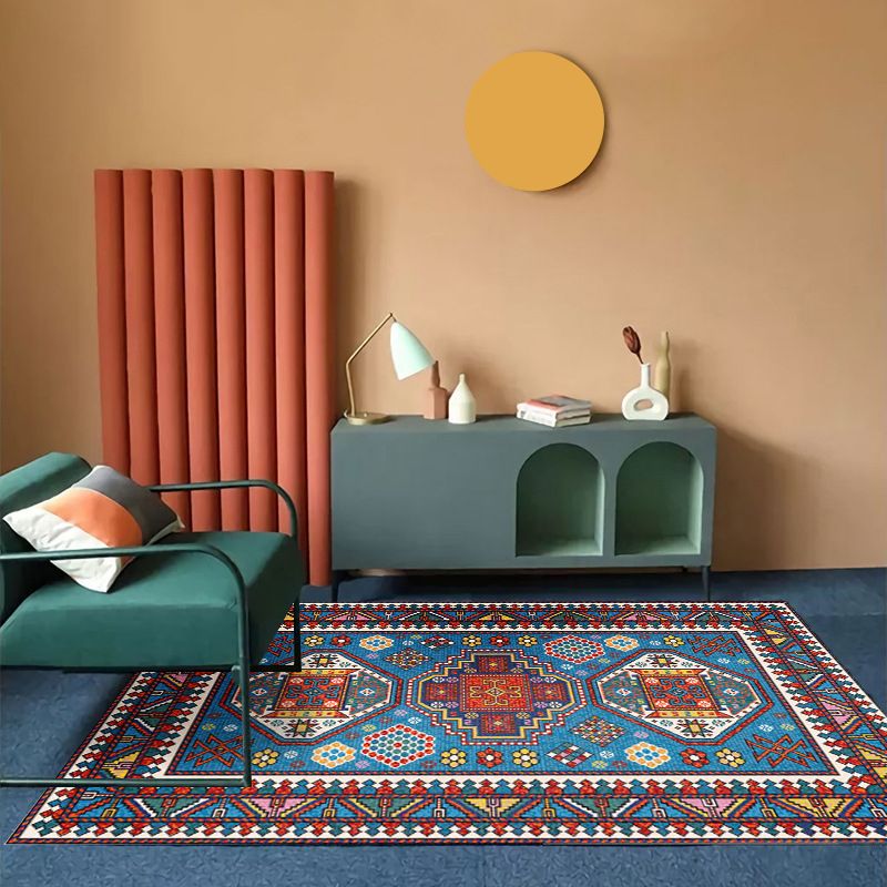 Brown Retro Rug Polyester Medallion Rug Non-Slip Backing Rug for Living Room