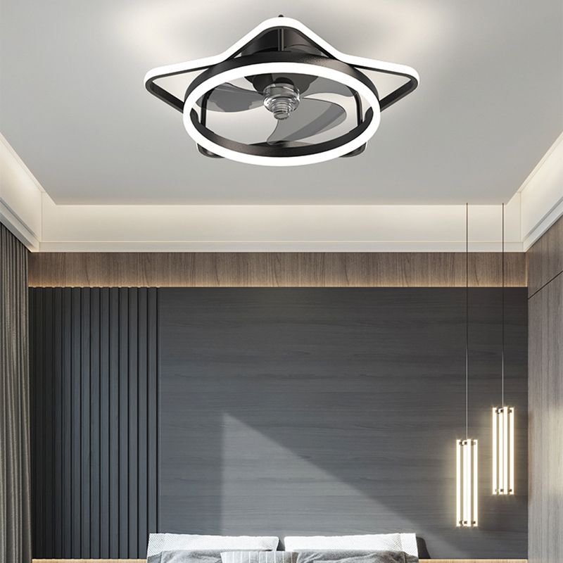 3-Blade Children Ceiling Fan Metallic Black/Golden Fan with Light for Dining Room
