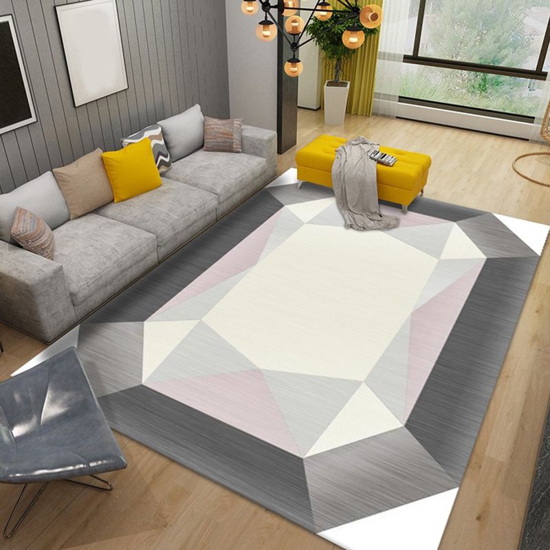 Grey Modern Rug Polyester Hexagon Rug Washable Rug for Drawing Room