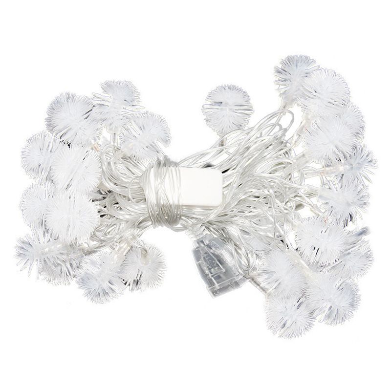 White Pompom LED String Light Modernism Plastic Solar Festive Light for Outdoor