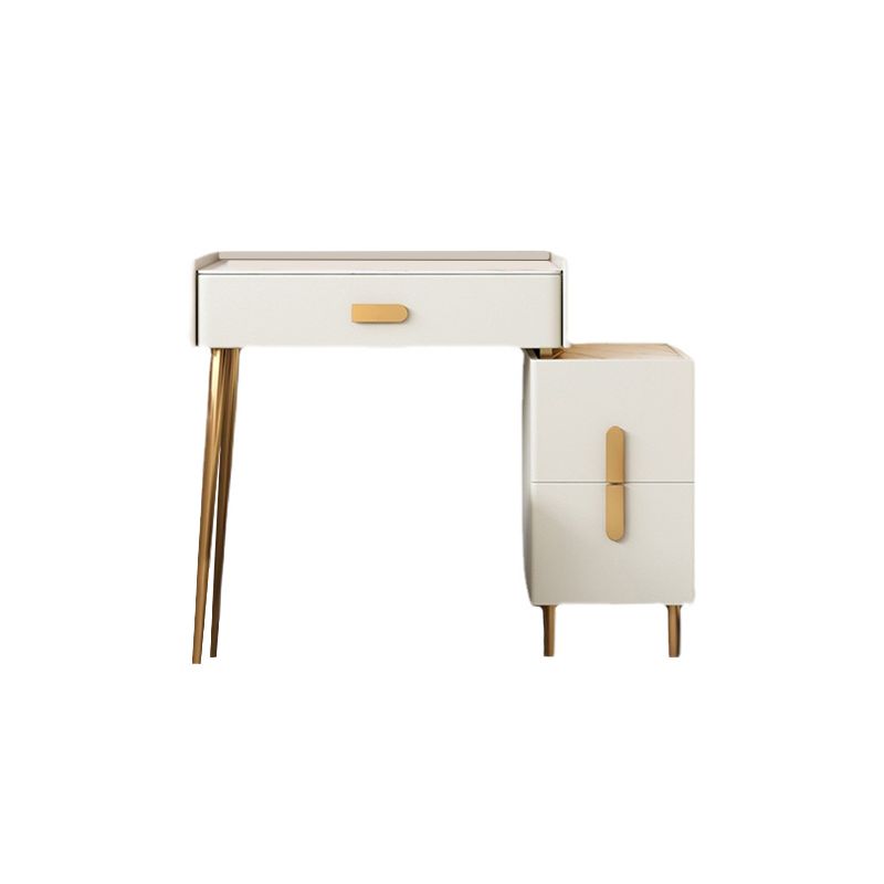 Stone Top Makeup Dressing Table in White Luxurious Metal Vanity