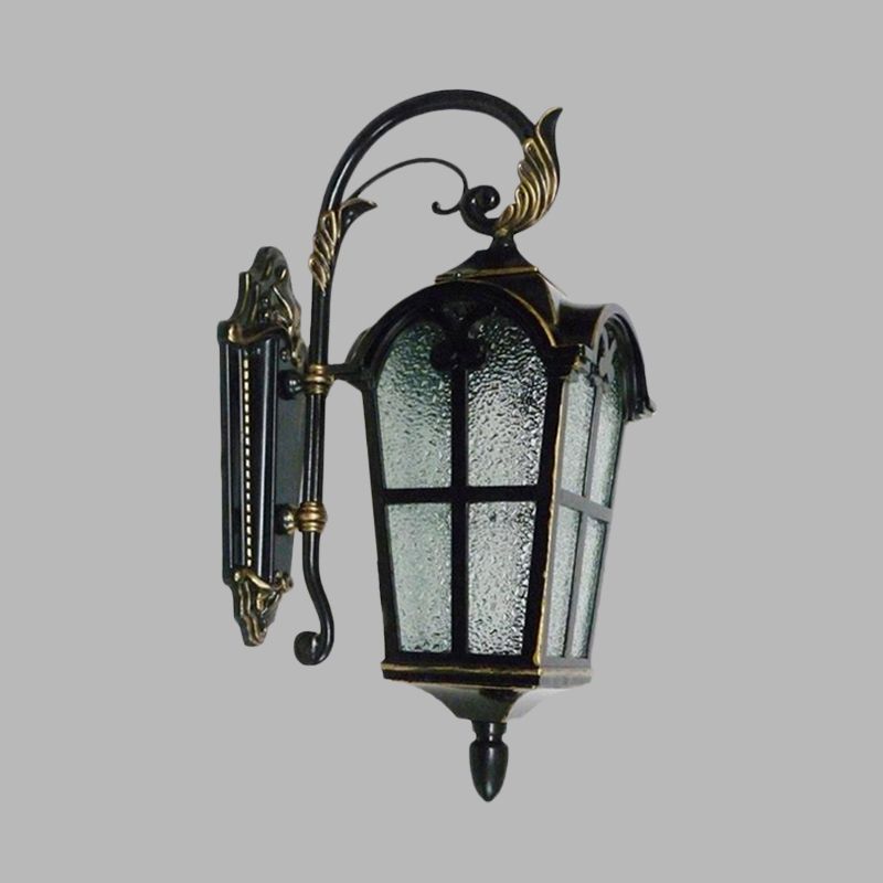 1 Light Wall Sconce Farmhouse Curving Arm Metallic Wall Lamp Fixture in Black with Water Glass Shade