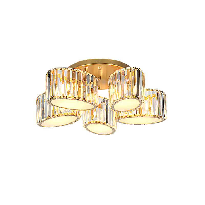 Post Modern Oval/Teardrop Semi Flush Lamp 5-Light Carved Crystal Ceiling Mounted Fixture in Gold