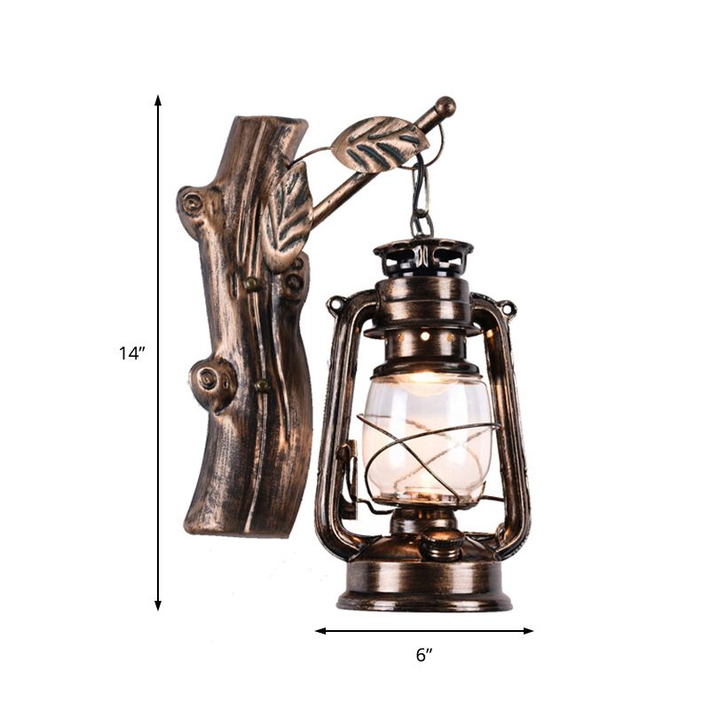 Éclairage mural de kérosène en bronze antique Verre transparent industriel 1 Light Living Room Glasce Lightture, 13 "/ 14" / 16 "