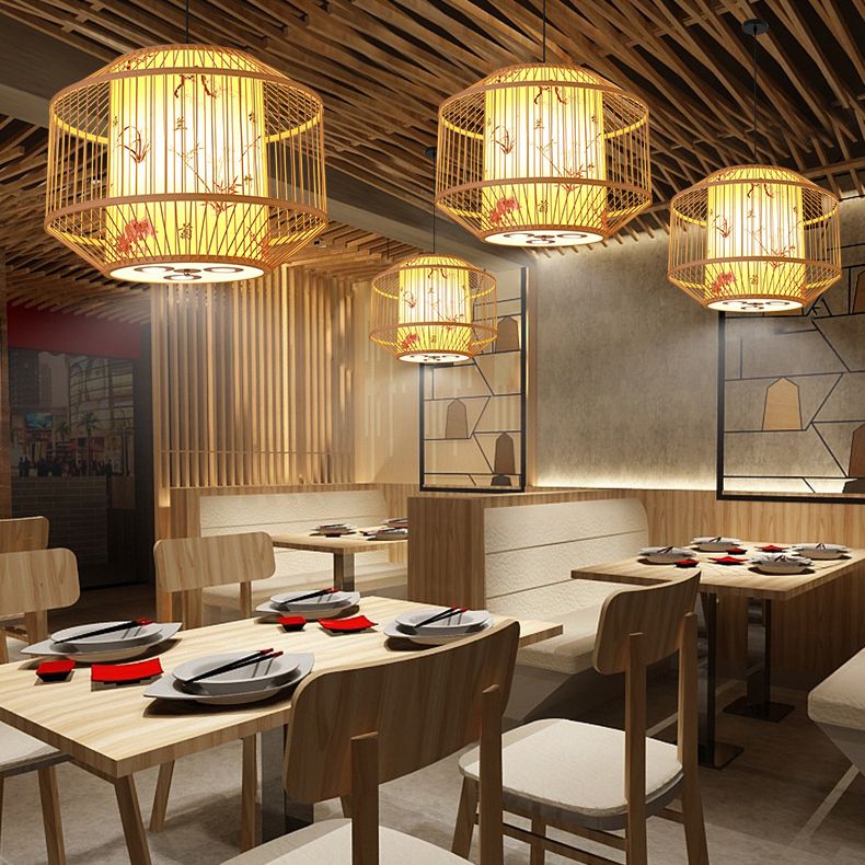 Japanese Bamboo Pendant Light 1 Light Ceiling Light Fixture for Dining Room