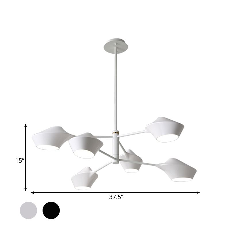 Lampadario a 2 livelli a 2 livelli di metallo moderno in metallo 6 lampadine soggiorno ciondolo in nero in oro nero/bianco