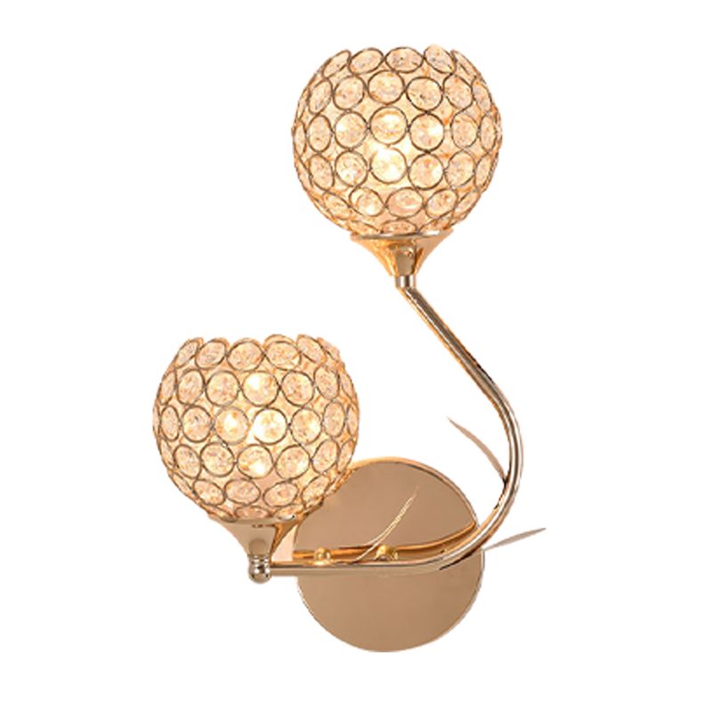 Minimalist-Style Round Wall Sconce Lighting Crystal Bedroom Sconce Light Fixture in Gold