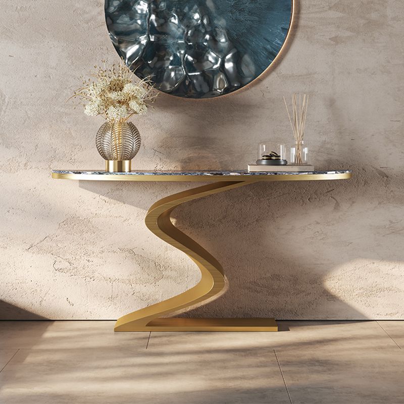 Glam Blue Console Table Half Moon Console Sofa Table for Hall