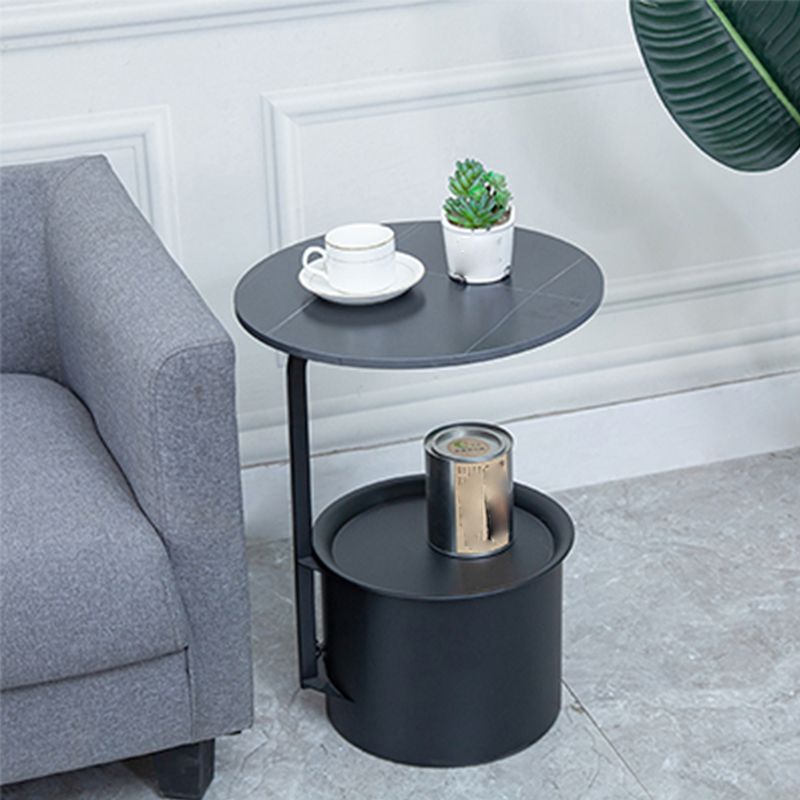 Modern Round Slate/ Iron Top Side Table 22" Tall Abstract End Table with Storage