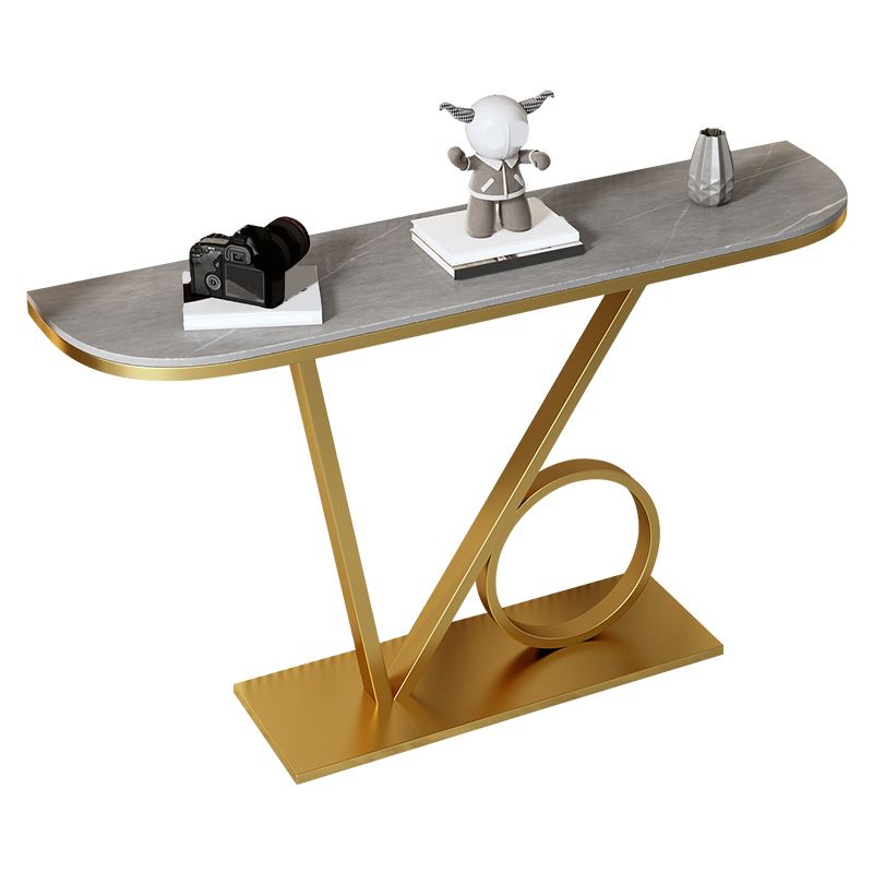 Glam Style Half Moon Accent Table with Pedestal Base for Hall Console Table