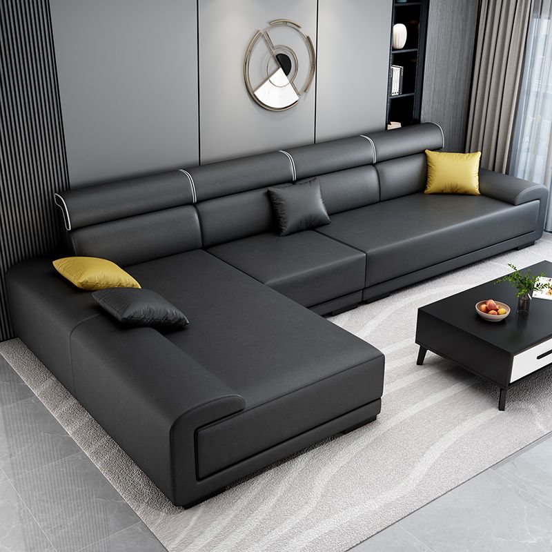 4-seat Contemporary Fabric/Faux Leather Pillow Top Arm Sofa for Living Room