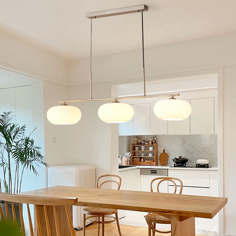Glass Shade Hanging Island Lights Modern Drum Shape Island Lighting Ideas for Kitchen