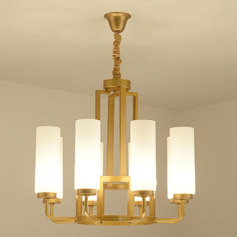 Modern Style Multi Lights Pendant Lighting Fixtures Milk Glass Cylinder Ceiling Chandelier