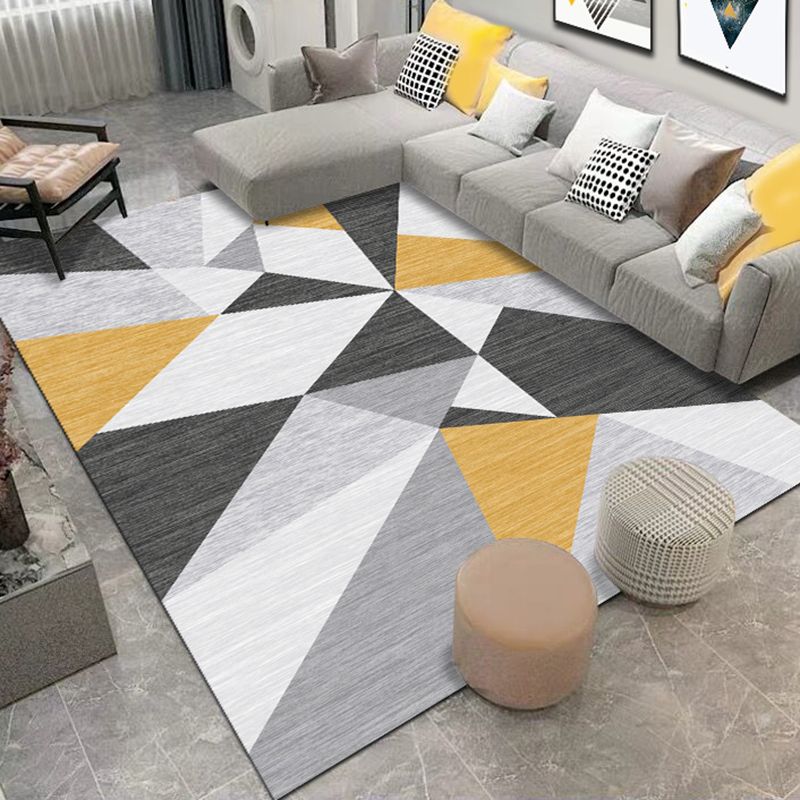 Simple Geo Printed Rug Multi Color Polyster Area Carpet Non-Slip Backing Pet Friendly Washable Indoor Rug for Parlor