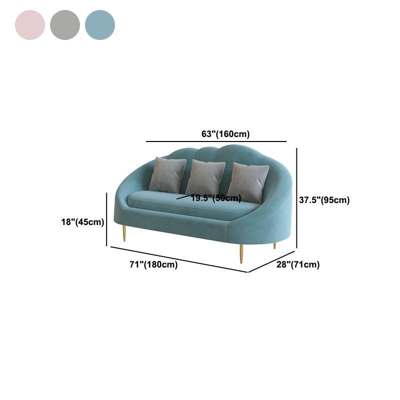 Velvet Contemporary Curved Sofa Sloped Arm Sofa for Living Room