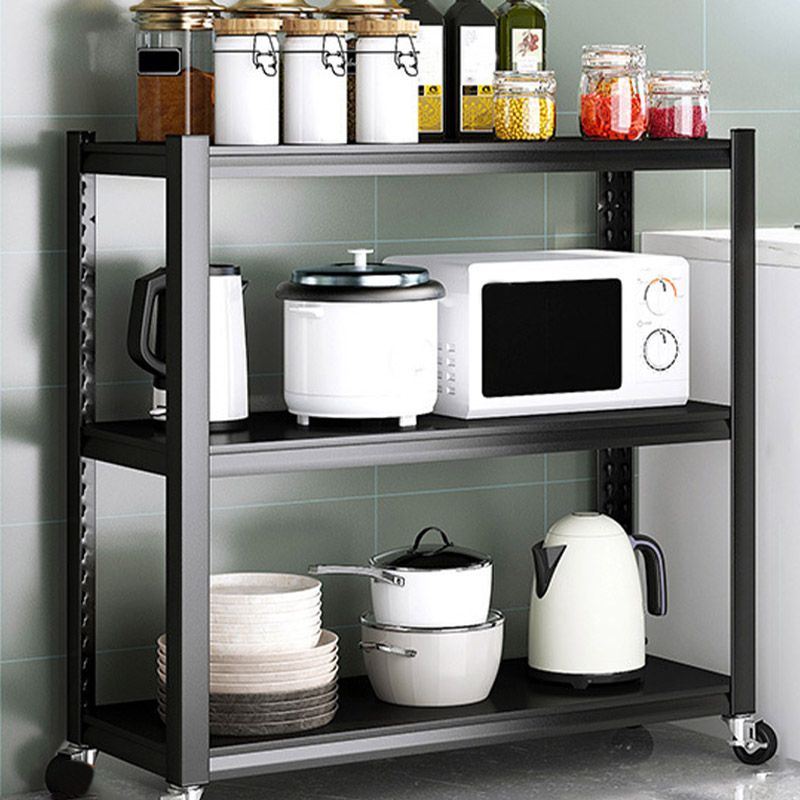 Rolling Open Shelves Kitchen Trolley Metal Prep Table in Black