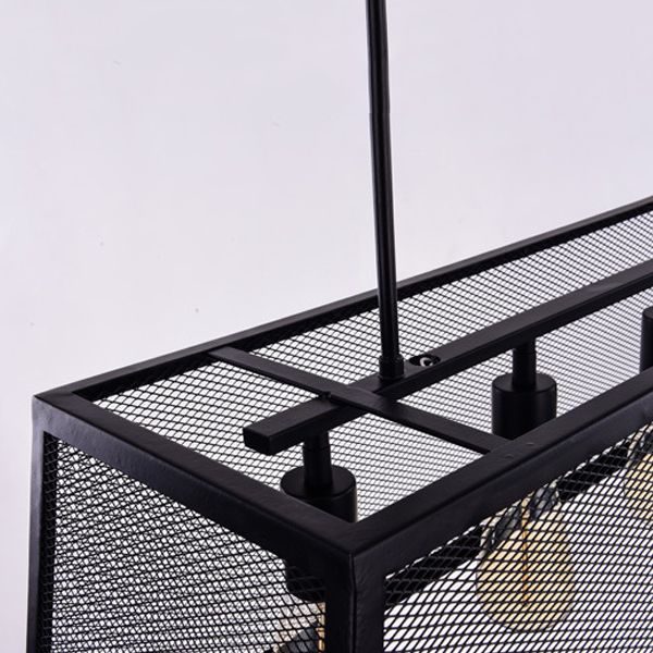 Rectangular Shape Pendant Lighting Modern Style Metal 4 Lights Hanging Lamp in Black