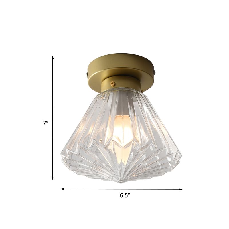 Messing-Diamant-Deckenleuchte, Modernismus, 1 Glühbirne, klares, geripptes Glas, Deckenleuchte für die Küche