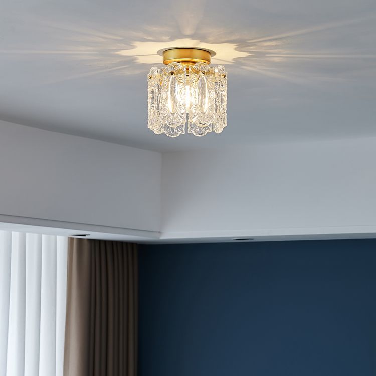 Traditional Metal Semi Flush Lamp 1-Light Bedroom Ceiling Lighting with Glass Shade
