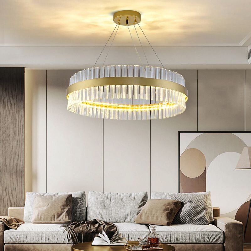 Contemporary Circular LED Chandelier Pendant Light Crystal Ceiling Pendant Light